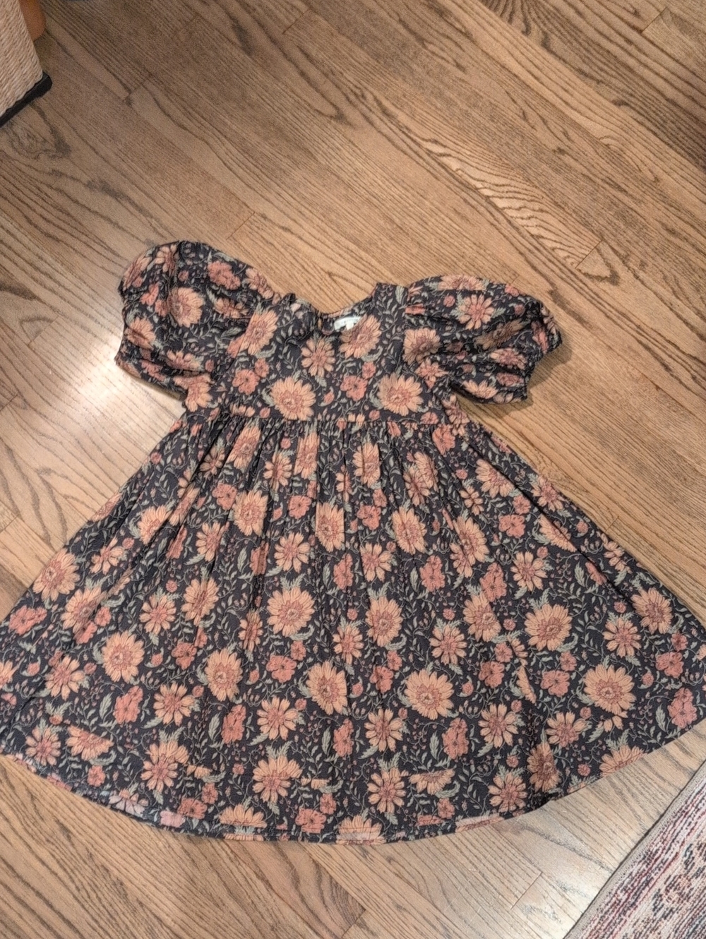 Noralee Floral Puff-Sleeve Dress in Dusty Rose and Charcoal